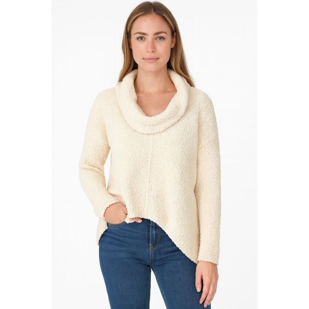 POL Asymmetrical Long Sleeve Sweater Ivory S